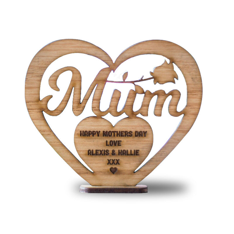 Wholesale Mother's Day Wooden Carved Heart-shaped Hollow Letter Ornaments